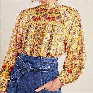 NWT Maeve Goldie Embroidered Blouse 0